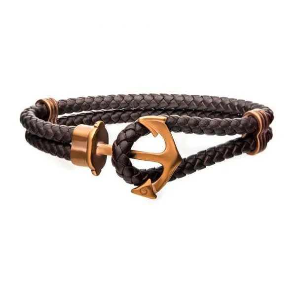 Brown Leather with Cappuccino Plated Anchor Bracelet Texas Gold Connection Greenville, TX