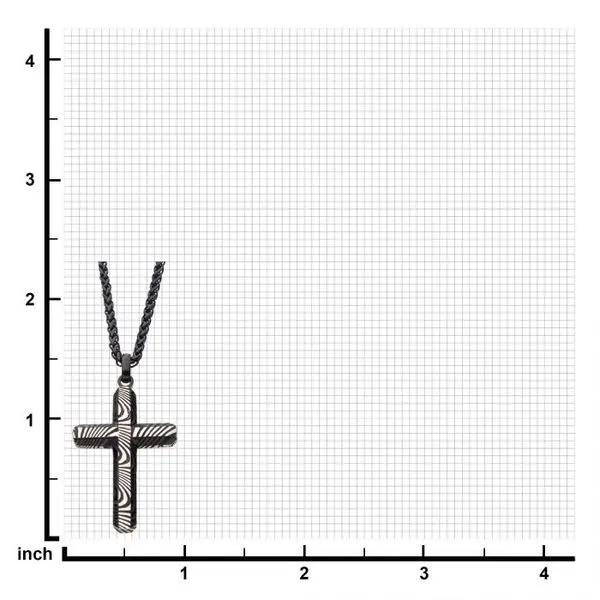 Stainless Steel and Black Plated Damascus Cross Pendant with Black Round Wheat Chain Image 4 Texas Gold Connection Greenville, TX