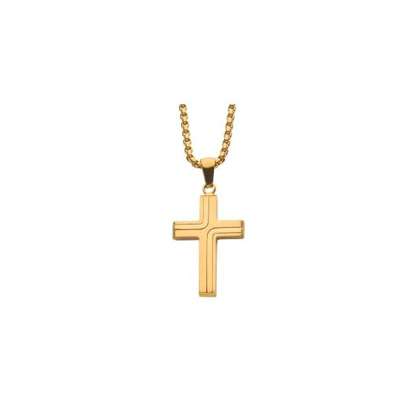 18K Gold IP Cross Drop Pendant with Round Box Chain Texas Gold Connection Greenville, TX