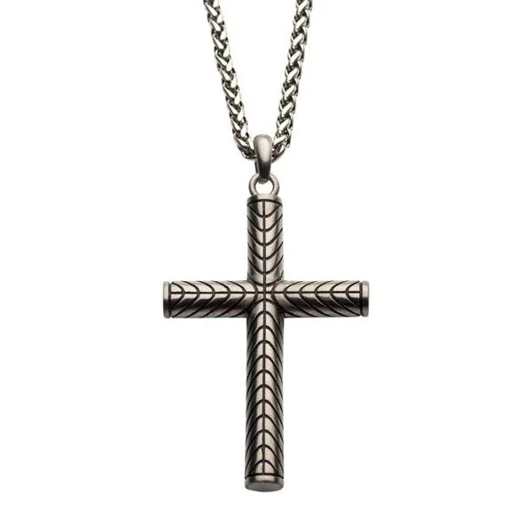 Steel Geometric Pattern Cross Pendant with Steel Wheat Chain Texas Gold Connection Greenville, TX