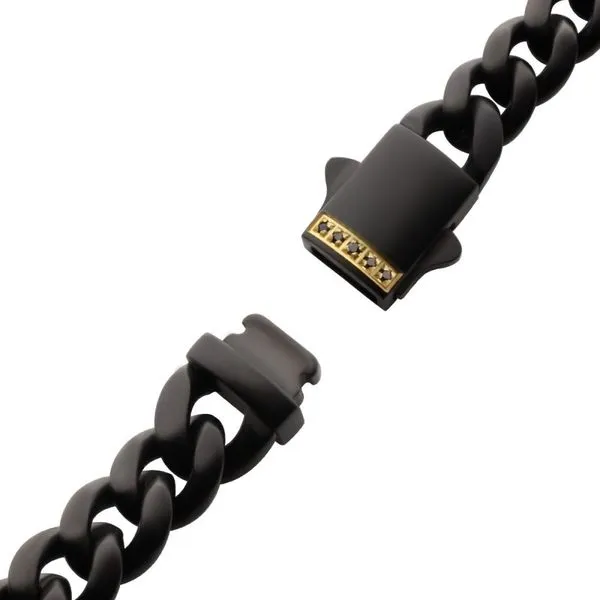 8mm Black IP Steel Matte Finish Miami Cuban Chain Bracelet with Black Sapphire Image 3 Texas Gold Connection Greenville, TX
