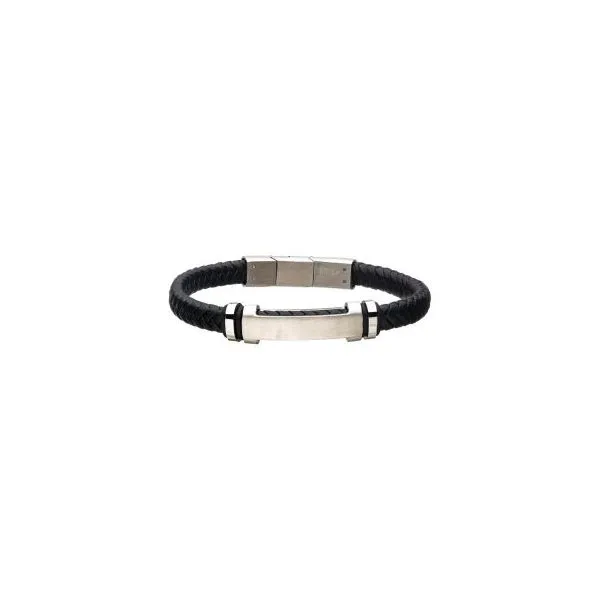 Black Leather with Stainless Steel Beads & Engravable ID Bracelet Texas Gold Connection Greenville, TX