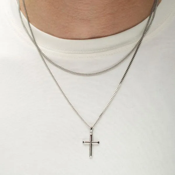 925 Sterling Silver Classica Cross Pendant with Flat Diamond Cut Chain Image 5 Texas Gold Connection Greenville, TX