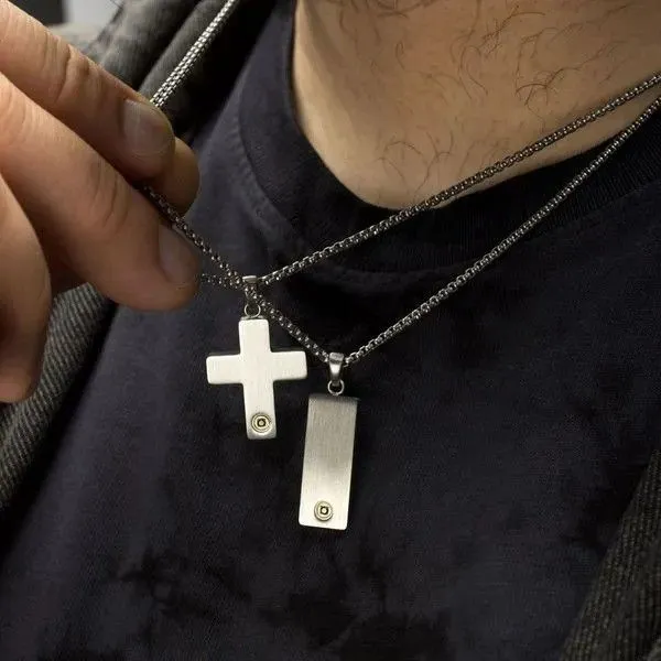 1.6mm Genuine Black Sapphire Gem on Matte Finish Steel Engravable Compact Cross Vulcan Pendant Image 2 Texas Gold Connection greenville, TX