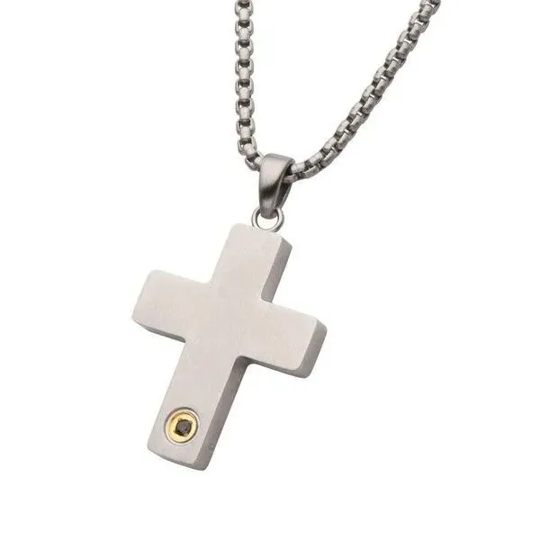 1.6mm Genuine Black Sapphire Gem on Matte Finish Steel Engravable Compact Cross Vulcan Pendant Texas Gold Connection greenville, TX