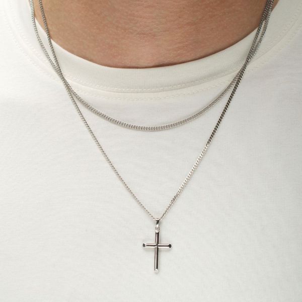925 Sterling Silver Classica Cross Pendant with Flat Diamond Cut Chain Image 5 Texas Gold Connection greenville, TX