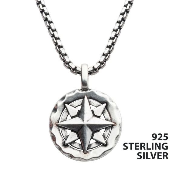 925 Sterling Silver Men's Compass Pendant Necklace Texas Gold Connection greenville, TX