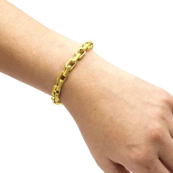 7.5mm Matte Finish 18Kt Gold IP Stainless Steel Faceted Interlock Link Chain Bracelet Image 2 Texas Gold Connection greenville, TX