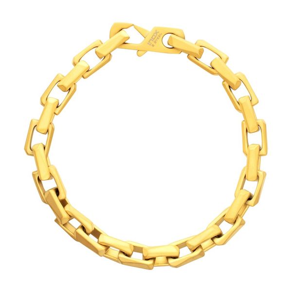 7.5mm Matte Finish 18Kt Gold IP Stainless Steel Faceted Interlock Link Chain Bracelet Texas Gold Connection greenville, TX