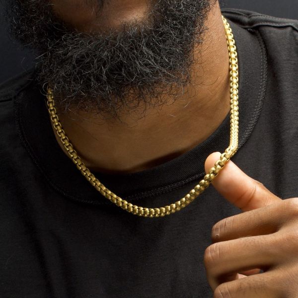 6mm Matte Finish 18Kt Gold IP Stainless Steel Bold Box Chain Necklace Image 2 Texas Gold Connection greenville, TX