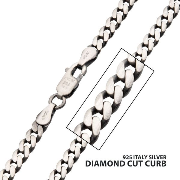 3.6mm 925 Italy Silver Black Rhodium Plated Brushed Satin Finish Diamond Cut Curb Chain Necklace Texas Gold Connection greenville, TX