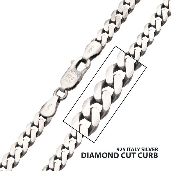 5.4mm 925 Italy Silver Black Rhodium Plated Brushed Satin Finish Diamond Cut Curb Chain Necklace Texas Gold Connection greenville, TX