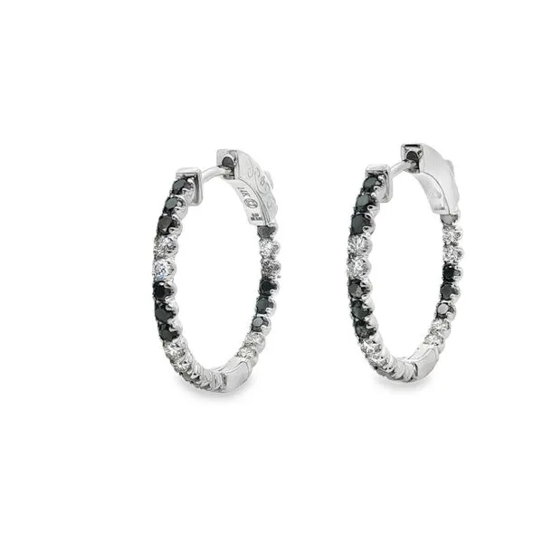 14K White Black & White Diamond Hoop Earrings Image 2 The Blue Diamond Jefferson City, MO