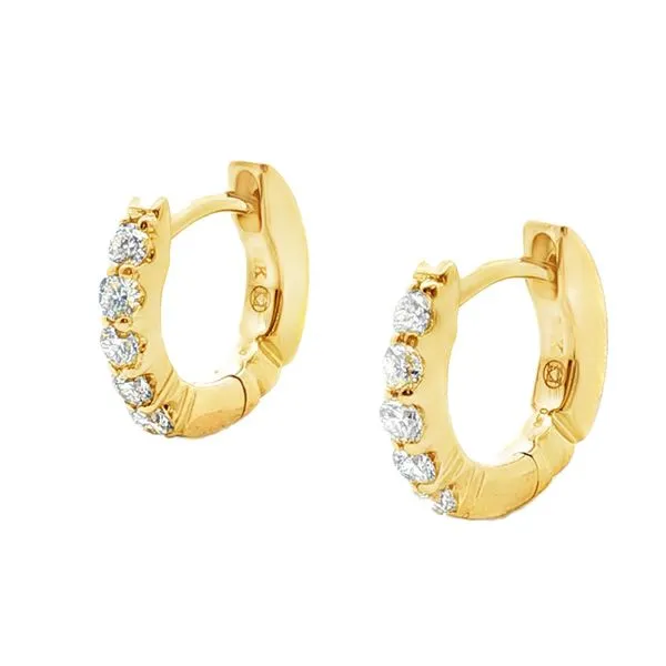 14K Yellow Small Diamond Hoop Earrings Image 2 The Blue Diamond Jefferson City, MO