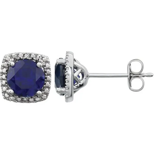 Sterling Silver Lab-Grown BLue Saphhire & Diamond Earrings The Blue Diamond Jefferson City, MO
