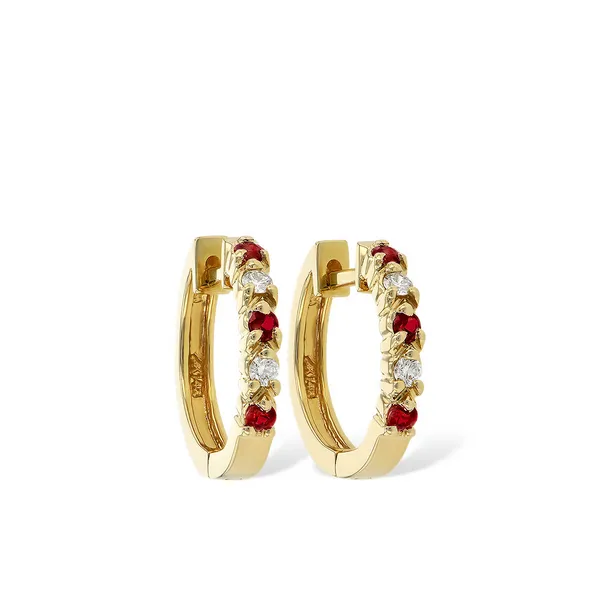 14K Yellow Ruby & Diamond Hoop Earrings The Blue Diamond Jefferson City, MO