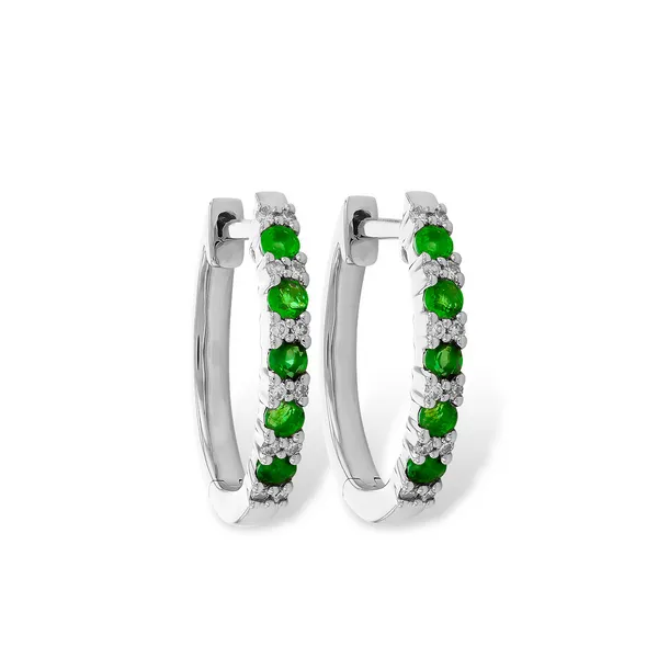 14K Yellow Emerald & Diamond Hoop Earrings The Blue Diamond Jefferson City, MO