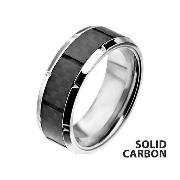 Men's Stainless Steel Ridged Edge with Solid Carbon Fiber Center Size 11 The Blue Diamond Jefferson City, MO