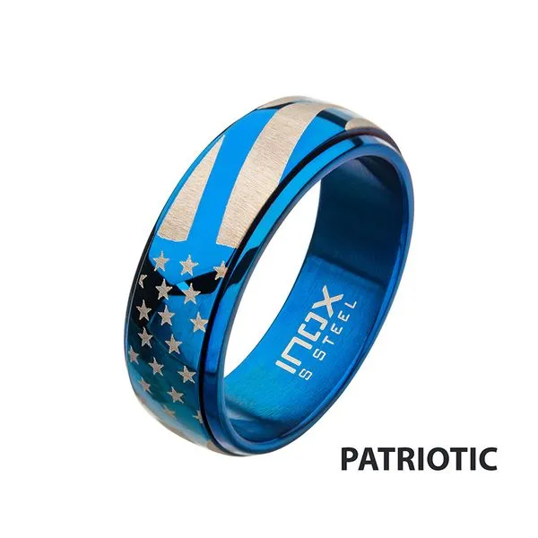 Steel & Blue IP Spinner American Flag Rings The Blue Diamond Jefferson City, MO