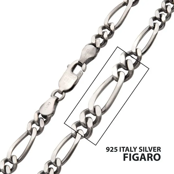 Men's Sterling Silver Figaro Black Rhodium Chain 22