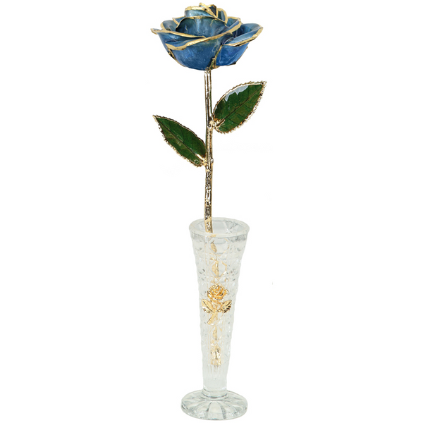 Light Blue Rose in Gold with Vase Image 2 The Blue Diamond Jefferson City, MO