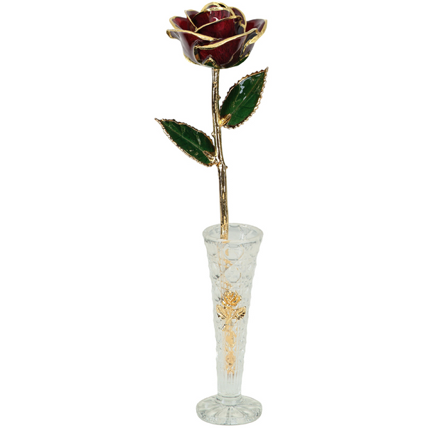 Burgundy Rose in Gold with Vase Image 2 The Blue Diamond Jefferson City, MO