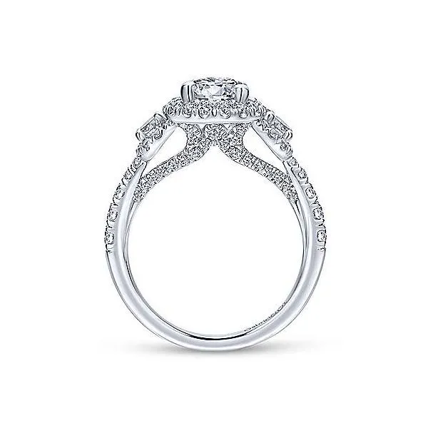 3 Stone Round Halo Engagement ring