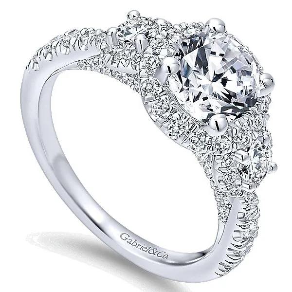 3 Stone Round Halo Engagement ring similar item image