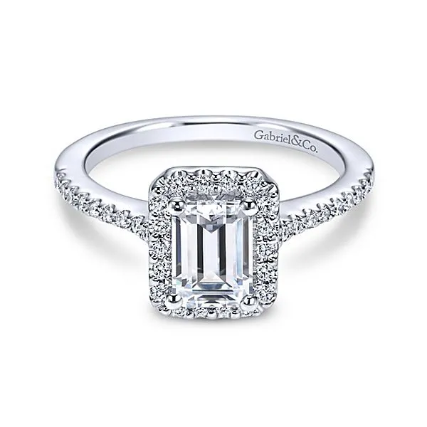 Emerald cut Halo Engagement Ring thumb image 1