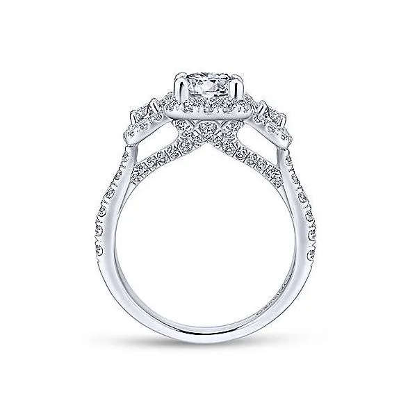 3 stone Cushion Halo Engagement Ring thumb image 2