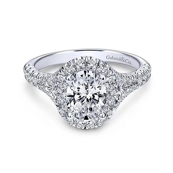 Split shank oval halo engagement ring hot sale