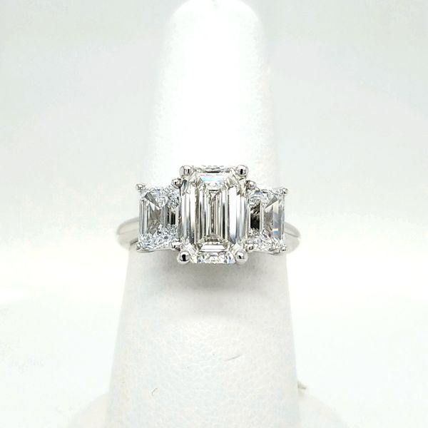 14kt White Gold 4.33ct TW Lab Grown Emerald Cut Three stone ring Carroll's Jewelers Doylestown, PA