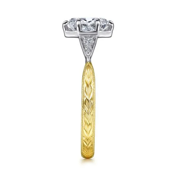 14kt 2 Tone Vintage Inspired Oval Diamond Engagement ring