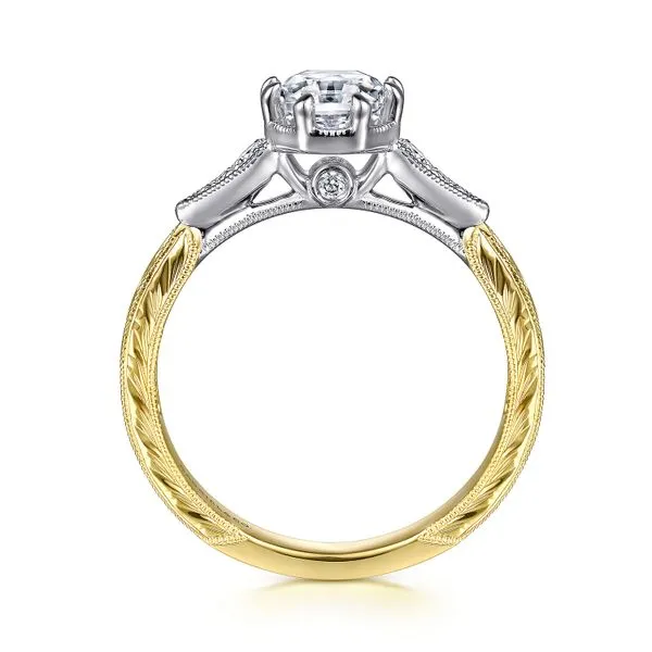 14kt 2 Tone Vintage Inspired Oval Diamond Engagement ring