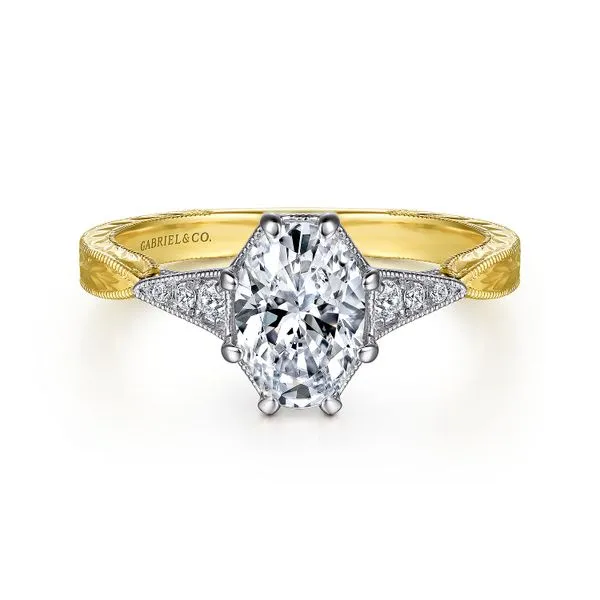 14kt 2 Tone Vintage Inspired Oval Diamond Engagement ring