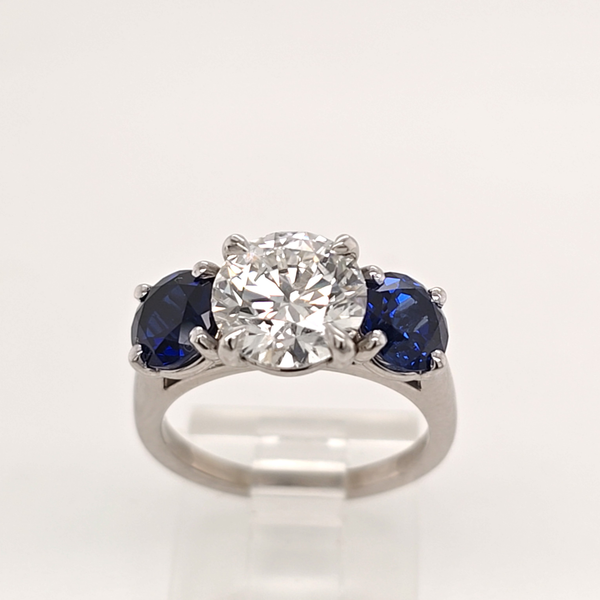 14kt WG 3 Stone Diamond and Sapphire Ring Carroll's Jewelers Doylestown, PA