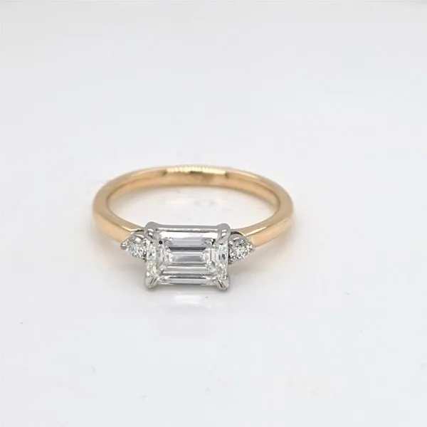14kt 2 Tone 1.31ct Emerald Cut 3 stone Engagement ring