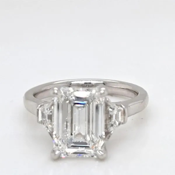 14kt WG Emerald and Trapezoid Three Stone Diamond Engagement Ring Image 2 Carroll's Jewelers Doylestown, PA