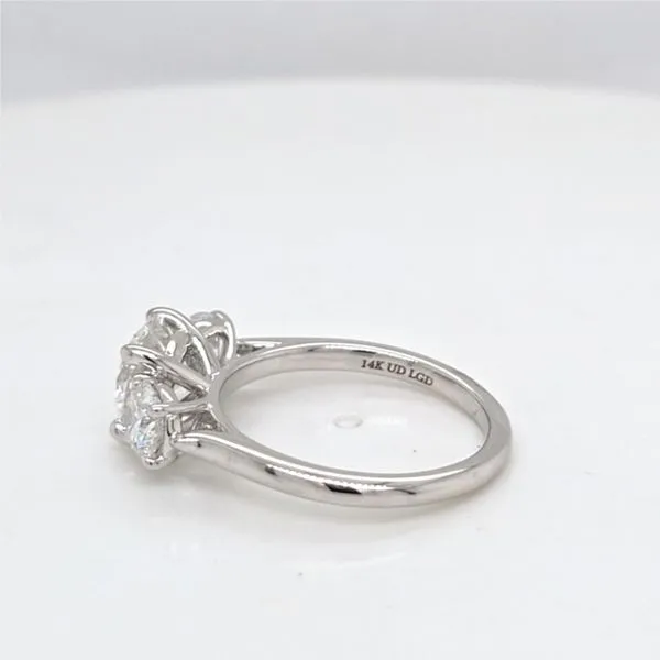 14kt WG LG 4.50 Cushion Diamond 3 stone ring Image 2 Carroll's Jewelers Doylestown, PA