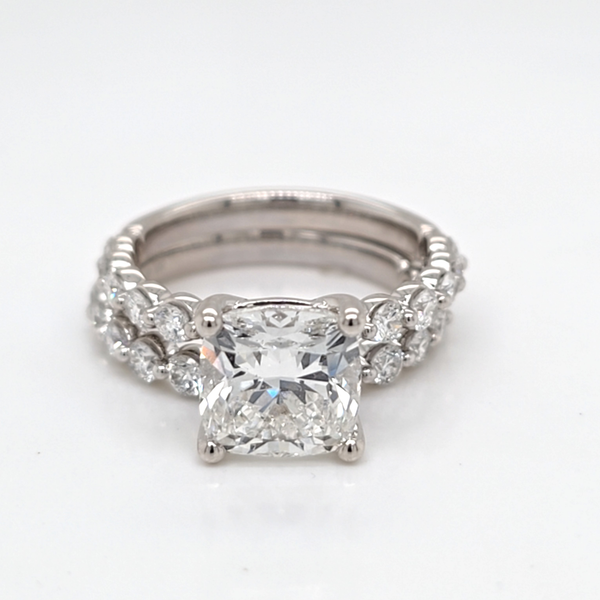 14kt WG Lab Grown Cushion Engagement Ring and Wedding Band Set Carroll's Jewelers Doylestown, PA