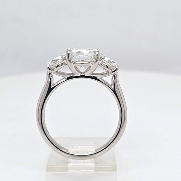 14kt WG LG 4.50 Cushion Diamond 3 stone ring Image 3 Carroll's Jewelers Doylestown, PA