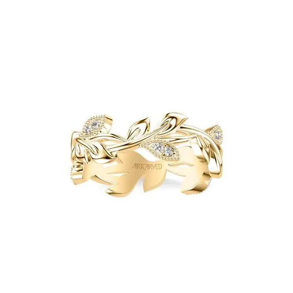 14kt YG Floral Wedding band with diamonds