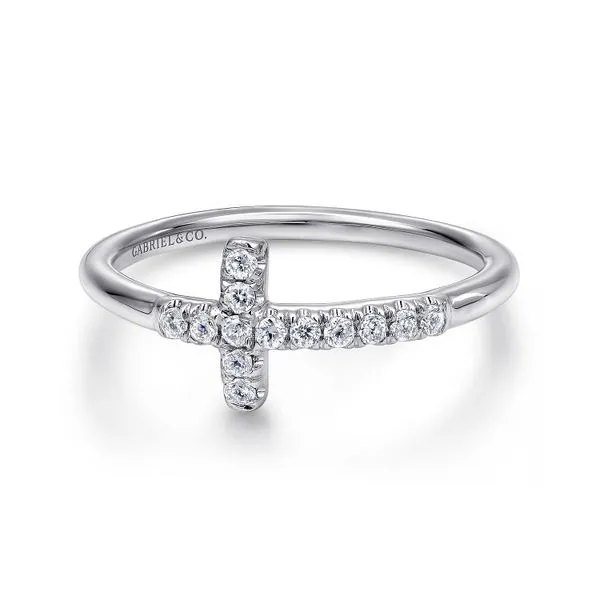 14kt WG Diamond Sideways Cross Ring