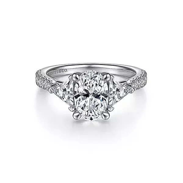 Oval 3 stone engagement ring with trapezoids thumb image 3