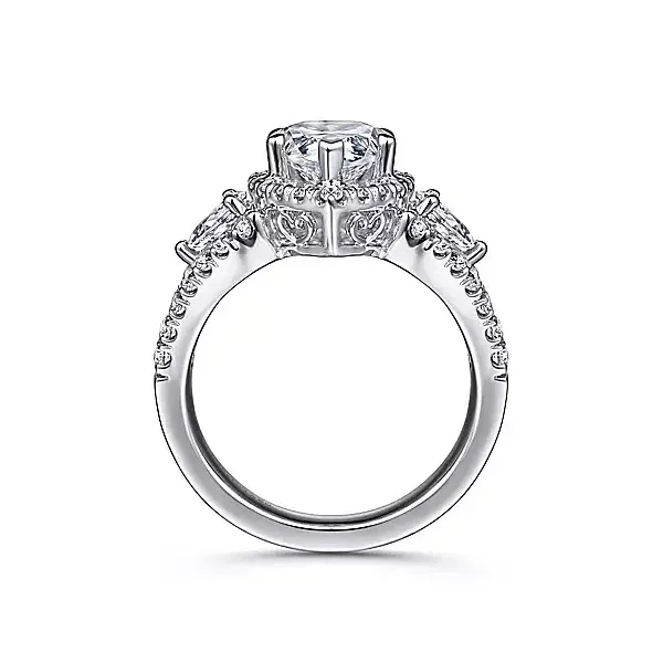 3 Stone halo Engagement ring Image 2 Carroll's Jewelers Doylestown, PA