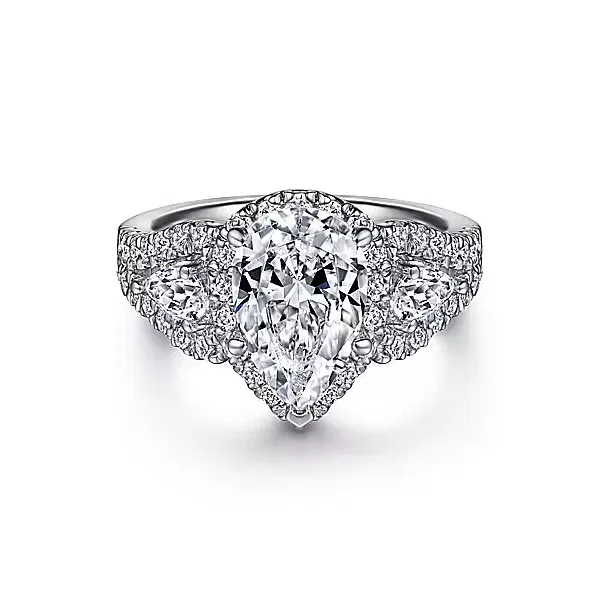3 Stone halo Engagement ring Carroll's Jewelers Doylestown, PA