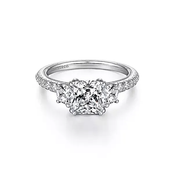 Cushion Diamond three stone ring. thumb image 1
