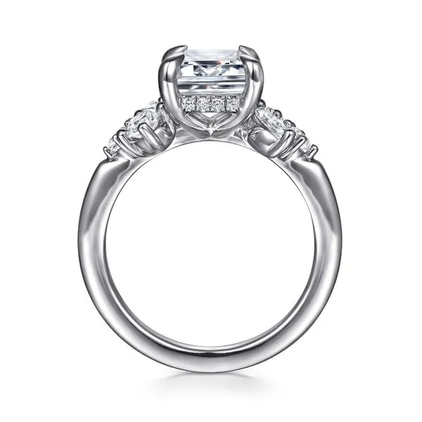 Emerald cut side cluster engagement ring mounting