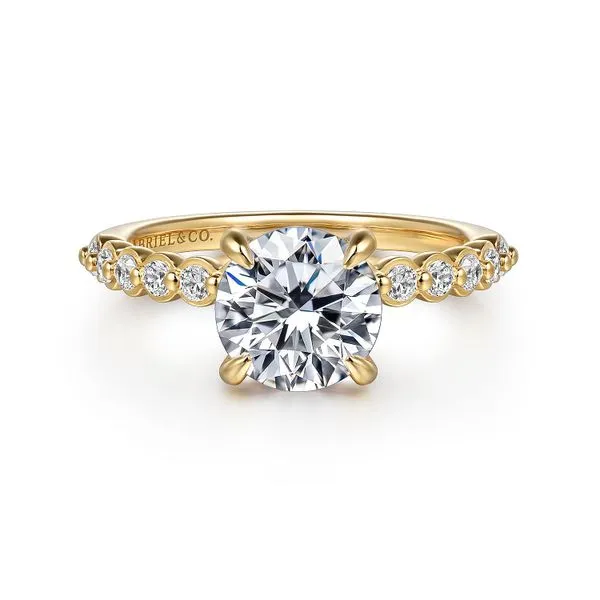 Gabriel Round Engagement ring with single row Bezel diamonds