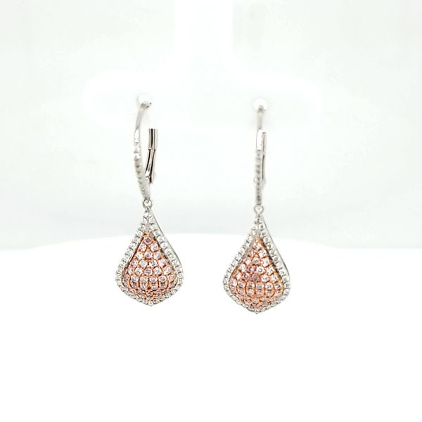 14kt 2 Tone Pink and White Diamond Dangle Earrings Image 2 Carroll's Jewelers Doylestown, PA